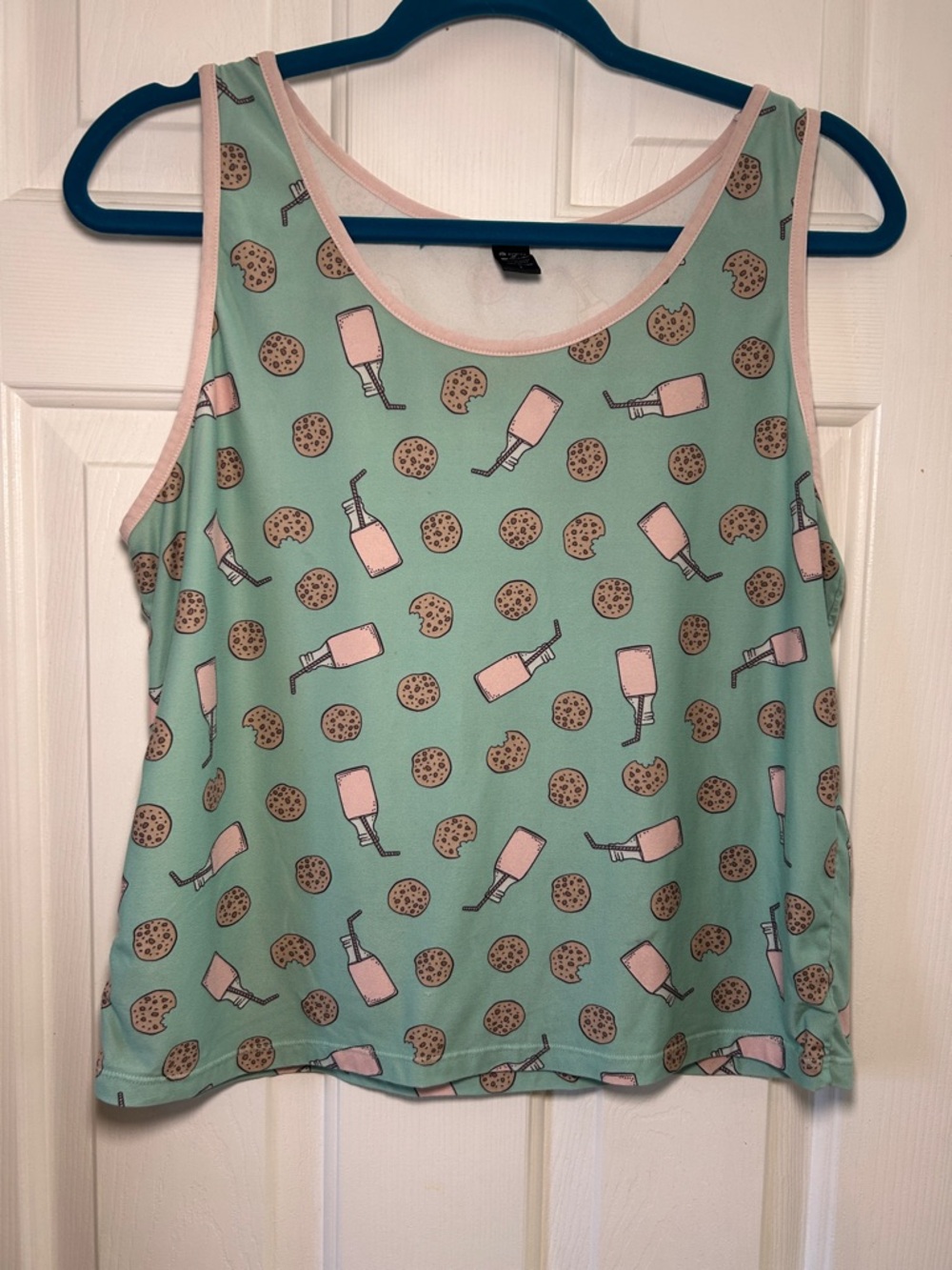 POP Fit Pajama Set Milk & Cookies Mint Green Print Tank and Lounge Shorts Large - Picture 4 of 7